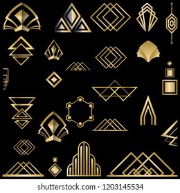 Art deco /Art Nuvo set of DIY elements golden black for print and web illustration , geometric luxury elements and beautiful creative pack. 