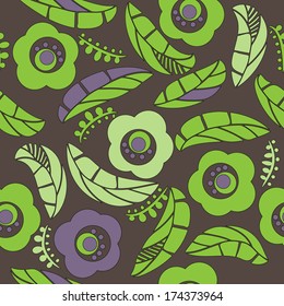 diseño art deco ornamental sin costura en colores verde, violeta y marrón