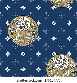 diseño art deco ornamental sin costura en color beige, negro, blanco y azul