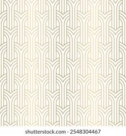 Art deco overlap arc seamless pattern with gold striped line, luxury geometric repeat background in vintage style.