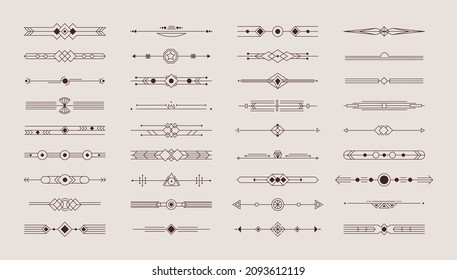 Art deco page dividers set. Trendy geometric template, vintage headers and borders in 1920s style. Vector page decoration vignettes for cards, invitations, posters