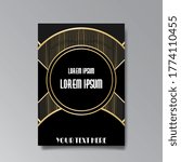 Art Deco page template, retro  style for web and print, city and the lights pattern with golden lines. Modern design for menu or flyer, luxury gentle 