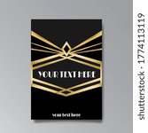 Art Deco page template, retro  style for web and print, city and the lights pattern with golden lines. Modern design for menu or flyer, luxury gentle 
