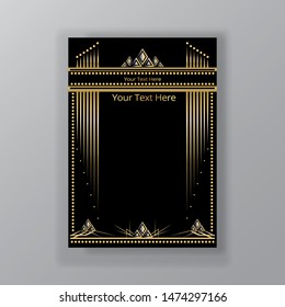Art Deco page template, retro  style for web and print, city and the lights pattern with golden lines. Modern design for menu or flyer, luxury gentle 