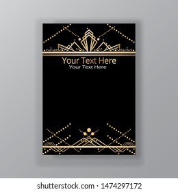 Art Deco page template, retro  style for web and print, city and the lights pattern with golden lines. Modern design for menu or flyer, luxury gentle 