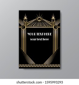 Art Deco page template, retro  style for web and print, Greece columns   geometric pattern with golden lines. Modern design for menu or flyer, luxury gentle 