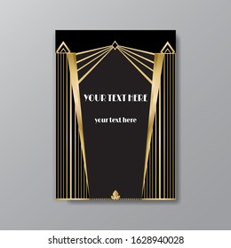 Art Deco page template, retro  style for web and print, city and the lights pattern with golden lines. Modern design for menu or flyer, luxury gentle 