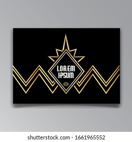 Art-Deco-Seitenvorlage, Retro-Stil für Web und Druck, geometrisches Retro-Muster Design mit goldenen Linien. Modernes Design für Menü oder Flyer, luxuriöser, sanfter Stil der Zwanziger Jahre