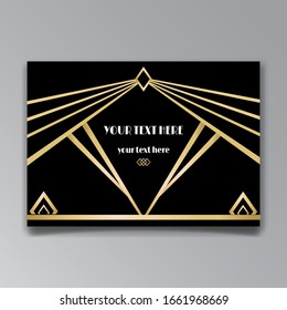 Art Deco page template, retro style for web and print, geometric retro pattern design with golden lines. Modern design for menu or flyer, luxury gentle twenties style