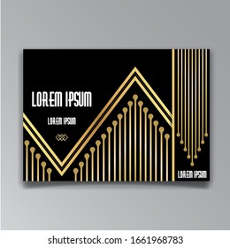Art Deco page template, retro style for web and print, geometric retro pattern design with golden lines. Modern design for menu or flyer, luxury gentle twenties style