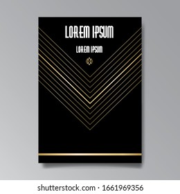 Art Deco page template, retro style for web and print, geometric retro pattern design with golden lines. Modern design for menu or flyer, luxury gentle twenties style