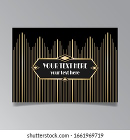 Art Deco page template, retro style for web and print, geometric retro pattern design with golden lines. Modern design for menu or flyer, luxury gentle twenties style