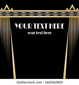 Art Deco page template, retro style for web and print, geometric retro pattern design with golden lines. Modern design for menu or flyer, luxury gentle twenties style