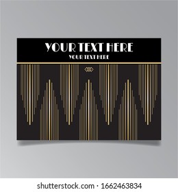 Art Deco page template, retro style for web and print, geometric retro pattern design with golden lines. Modern design for menu or flyer, luxury gentle twenties style