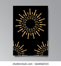 Art Deco page template, retro style for web and print, geometric retro pattern design with golden lines. Modern design for menu or flyer, luxury gentle twenties style