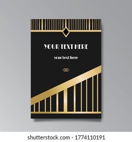 Art Deco page template, retro  style for web and print, city and the lights pattern with golden lines. Modern design for menu or flyer, luxury gentle 
