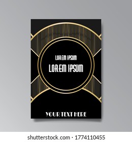Art Deco page template, retro  style for web and print, city and the lights pattern with golden lines. Modern design for menu or flyer, luxury gentle 