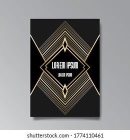 Art Deco page template, retro  style for web and print, city and the lights pattern with golden lines. Modern design for menu or flyer, luxury gentle 