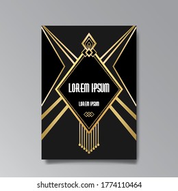 Art-Deco-Seitenvorlage, Retro-Stil für Web und Druck, Stadt und die Lichter Muster mit goldenen Linien. Modernes Design für Menü oder Flyer, luxuriöses, sanftes Design 