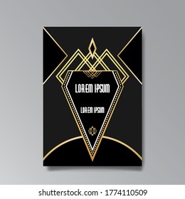 Art Deco page template, retro  style for web and print, city and the lights pattern with golden lines. Modern design for menu or flyer, luxury gentle 