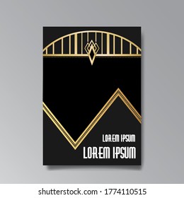 Art Deco page template, retro  style for web and print, city and the lights pattern with golden lines. Modern design for menu or flyer, luxury gentle 