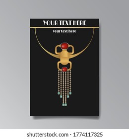 Art Deco page template, retro jewerly elegant chains and for web and print, retro  pattern with golden lines fabulous. Modern design for menu or flyer, luxury gentle twenties style design flayer