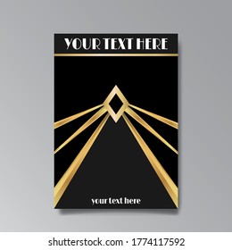 Art Deco page template, retro  style for web and print, city and the lights pattern with golden lines. Modern design for menu or flyer, luxury gentle 