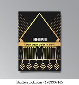 Art Deco page template, retro  style for web and print, city and the lights pattern with golden lines. Modern design for menu or flyer, luxury gentle 