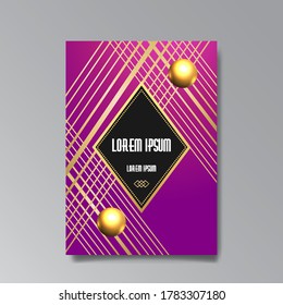 Art Deco page template, retro  style for web and print, city and the lights pattern with golden lines. Modern design for menu or flyer, luxury gentle 
