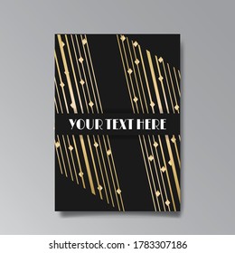 Art Deco page template, retro  style for web and print, city and the lights pattern with golden lines. Modern design for menu or flyer, luxury gentle 