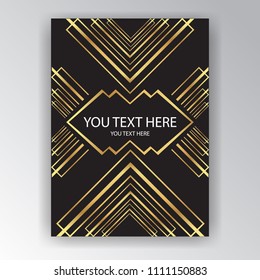 Art deco page template , triangle geometric pattern for print and web  .  Elegant clean golden black background. 