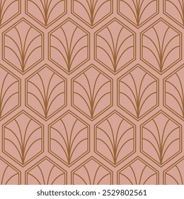Art Deco pattern background. Vintage ArtDeco geometric triangle cell pattern featuring gold lines on a taupe background.