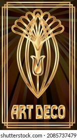 Art deco  pattern card with golden flower,  vector illustration	