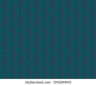Art Deco Pattern With Emerald Green Floral Motifs In A Half Drop Repeat. Vintage Dark Green Art Deco Patten For Wallpaper, Textiles, Home Décor