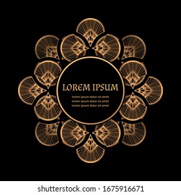 Art deco pattern frame vector. Luxury gold black 1920s motif. Oriental mandala royal label. Eastern design for beauty spa flyer, wedding invitation, save the date card, birthday, anniversary, holiday.