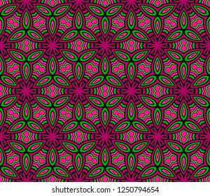 Art Deco Pattern Of Geometric Elements. Seamless Pattern. Vector Illustration. Design For Printing, Presentation, Textile Industry. Glowing Color