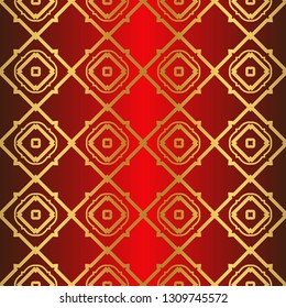 Art Deco Pattern Of Geometric Elements. Seamless Pattern. Vector Illustration. Design For Printing, Presentation, Textile Industry. Chinese red gold color.