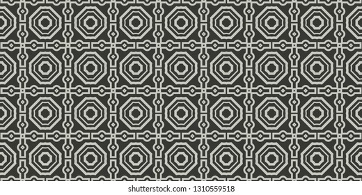 Art Deco Pattern Of Geometric Elements. Seamless Pattern. Vector Illustration. Design For Printing, Presentation, Textile Industry. Grey charcoal color.