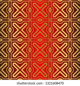 Art Deco Pattern Of Geometric Elements. Seamless Pattern. Vector Illustration. Design For Printing, Presentation, Textile Industry. Chinese red gold color.