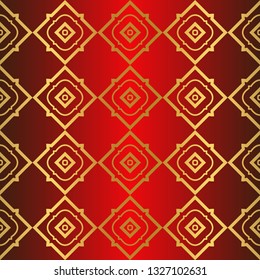 Art Deco Pattern Of Geometric Elements. Seamless Pattern. Vector Illustration. Design For Printing, Presentation, Textile Industry. Chinese red gold color.