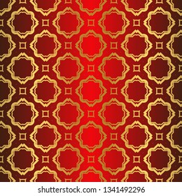 Art Deco Pattern Of Geometric Elements. Seamless Pattern. Vector Illustration. Design For Printing, Presentation, Textile Industry. Chinese red gold color.