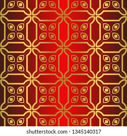 Art Deco Pattern Of Geometric Elements. Seamless Pattern. Vector Illustration. Design For Printing, Presentation, Textile Industry. Chinese red gold color.