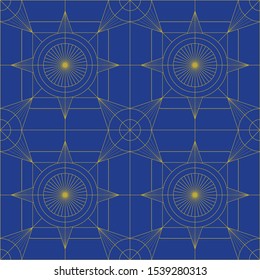 Art Deco pattern with gold lines in a blue background