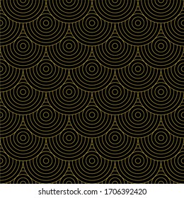 Art Deco Pattern With Gold Overlapping Circles On Black Background