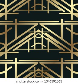 Art Deco Pattern. Golden luxury background. Fan scales ornaments. Geometric decorative digital paper. Vector line design. 1920-30s motifs