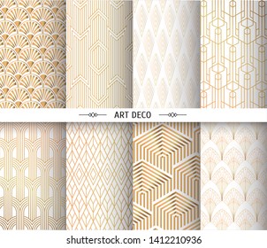 Art deco pattern.  Golden vintage geometric arts. Geometrics gold minimal ornaments gatsby elegant abstract patterns set, isolated on white background.