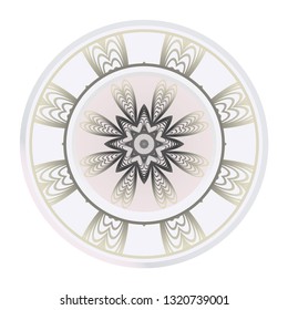 Art Deco Pattern Of Round Floral Mandala. Vector Illustration. Design For Printing, Presentation, Textile Industry.