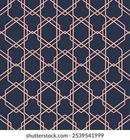 Art Deco pattern seamless background. Vintage ArtDeco geometric triangle cell pattern featuring pink lines on a blue background.