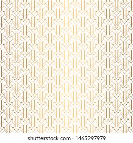 Art Deco Pattern. Seamless black and gold background. Metallic shells or scales lace ornament. Minimalistic geometric design. Steampunk vector lines. 1920-30s motifs. Luxury vintage illustration