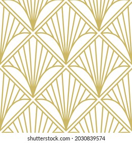 Art Deco Pattern. Seamless geometric vintage decoration. Minimal lines design. Beige on white background. Roaring twenties motif. Square tile vector illustration. Fanning palm leaf element